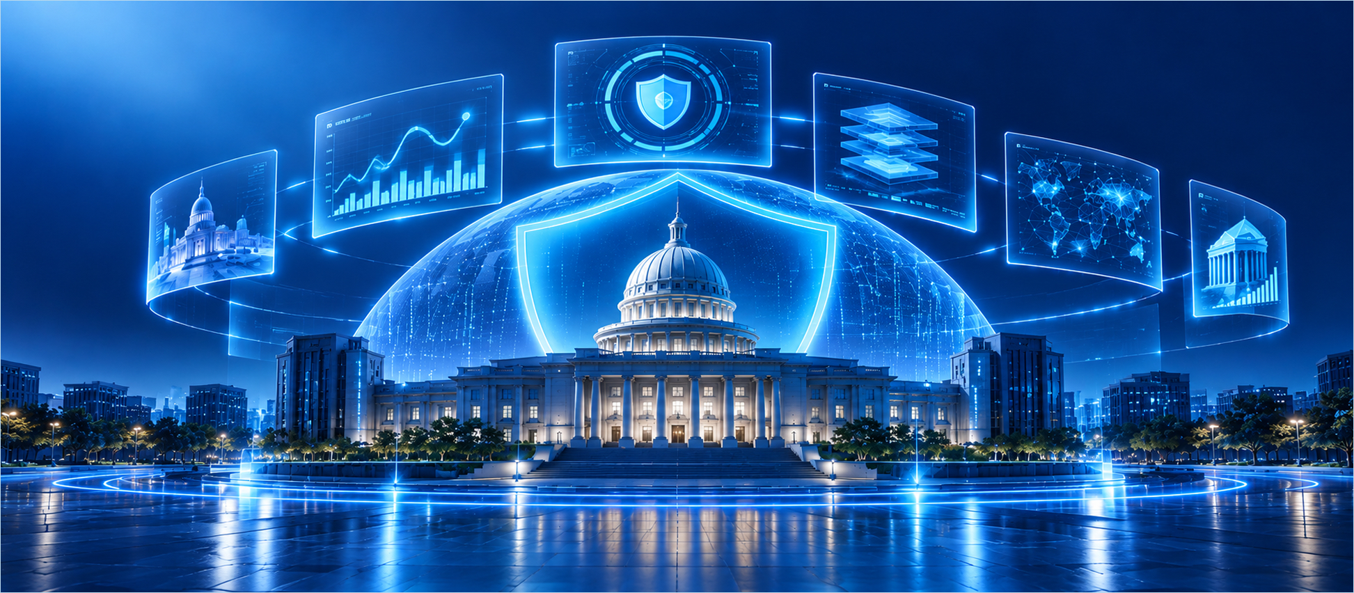 Government building with security dashboards